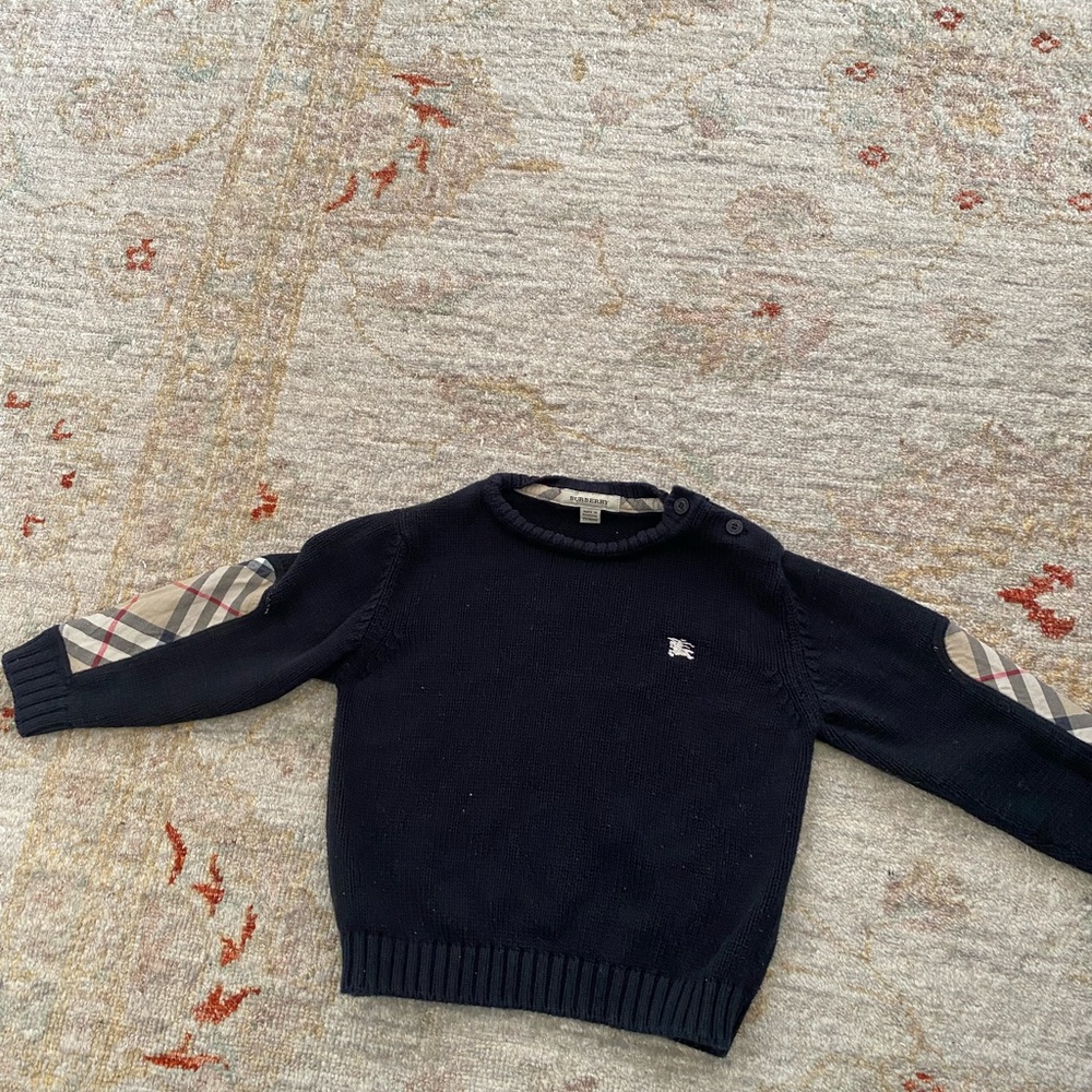 Burberry Navy Sweater with Plaid Accents
